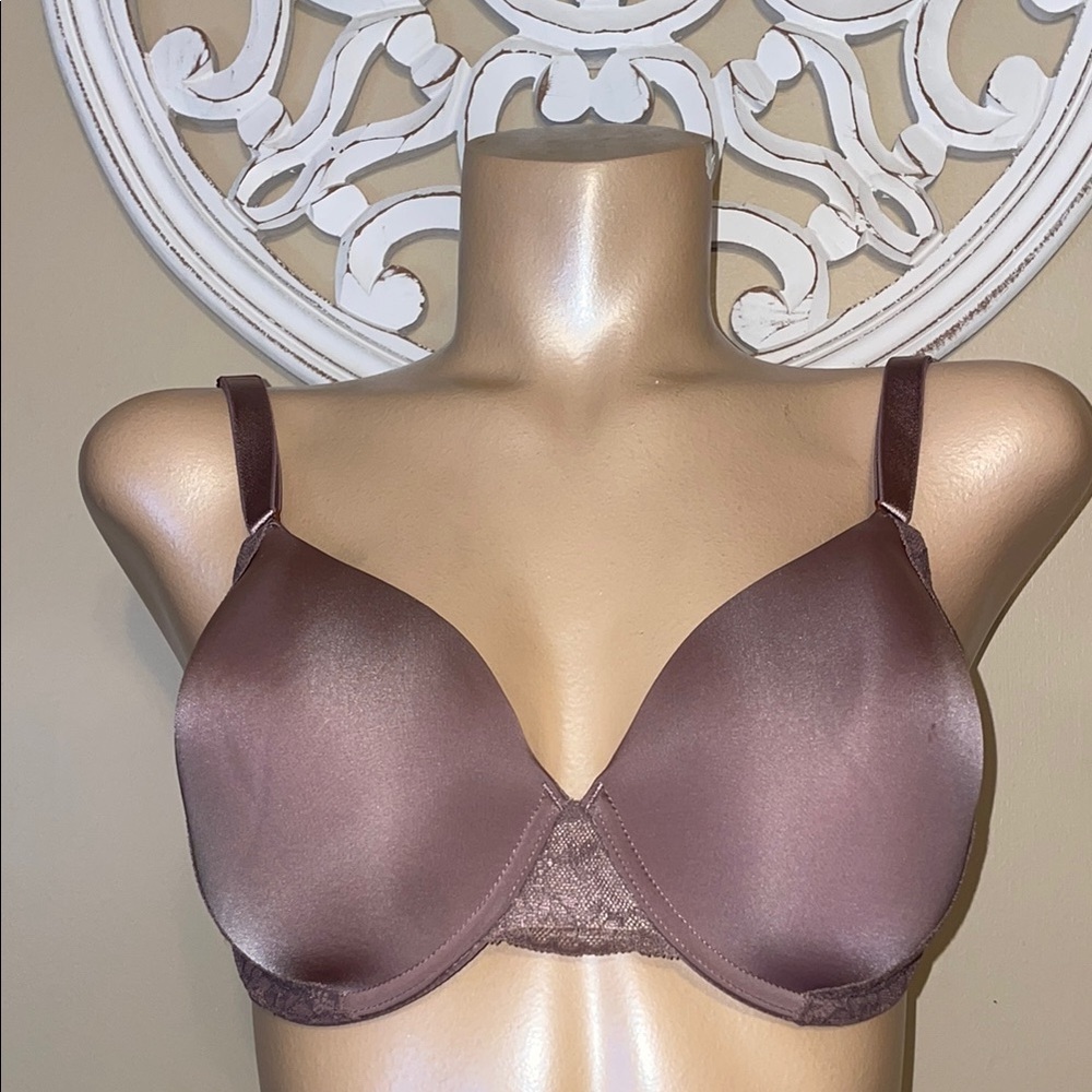 Soma women’s bra 38C underwire vanishing 360 perfect coverage lace trim brown